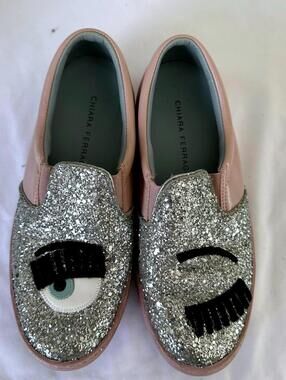 Chiara Ferragni Pink Eye Wink Glitter Slip-On Sneakers - 37